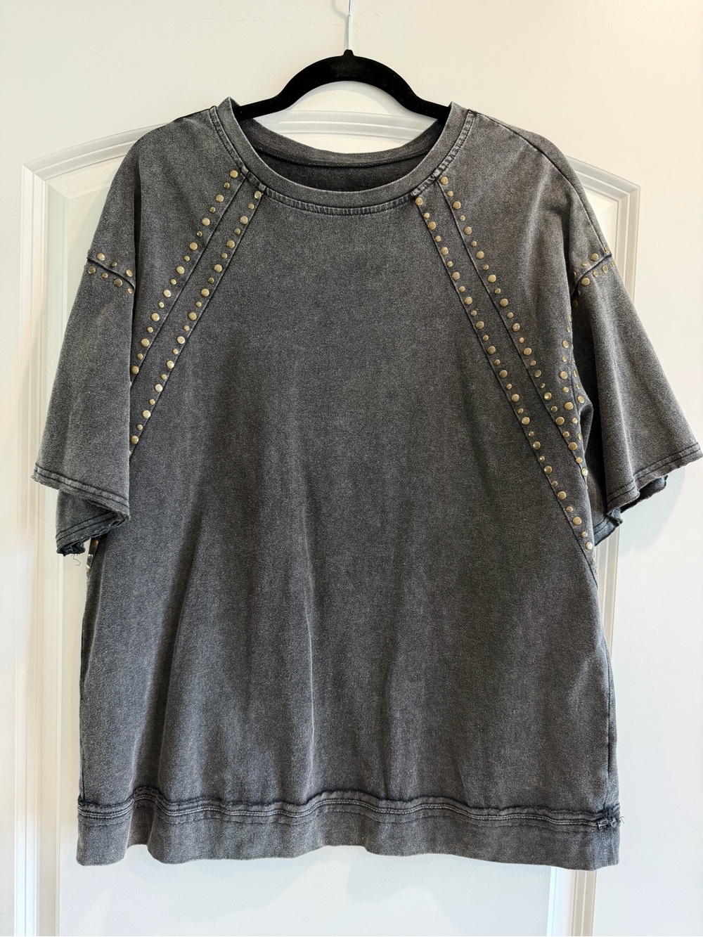 NWOT SHEIN Charcoal Studded Mineral Wash Oversized Tee Top Size L